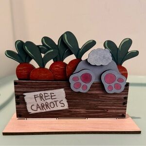 Whimsical Wooden Carrot Decor with Bunny Tail Design- NWT